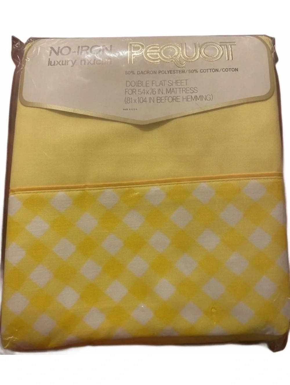 Pequot No-Iron Luxury Muslin Double Flat Sheet Yellow Checkmates